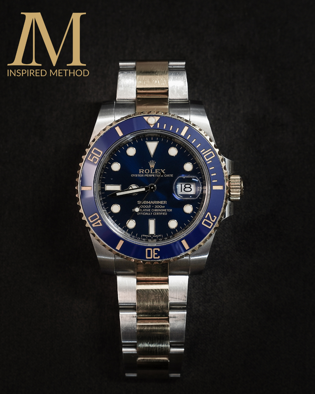 Rolex watch with blue dial featured in an Inspired Method article about premium brand positioning